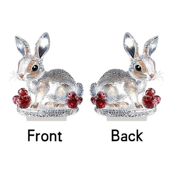 Clear Faux Crystal Bunny Figurine 2D Flat Acrylic Rabbit Table Sign for Home Office Garden Patio Desktop Decoration