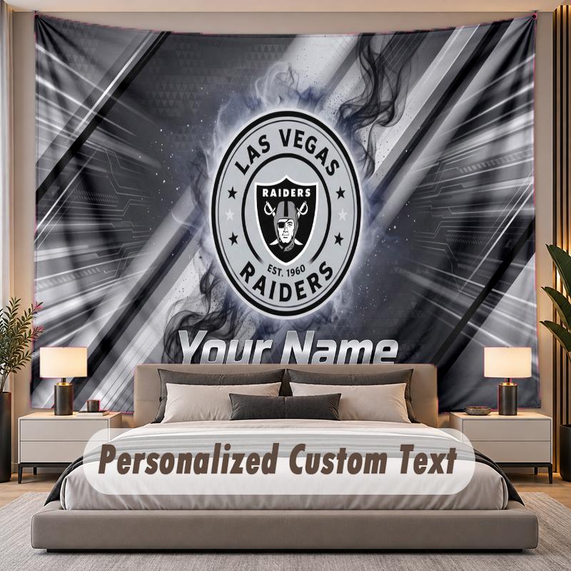 Custom Name Text Tapestry Las Vegas Raiders Personalized Polyester Wall Tapestry For Bedroom And Room