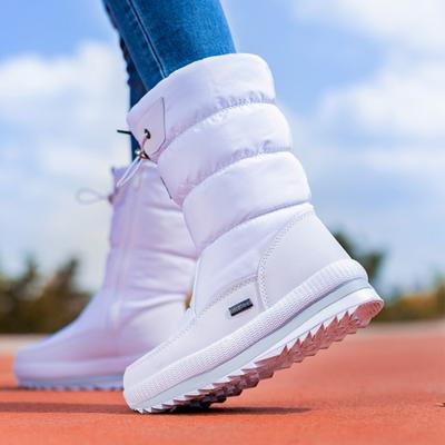 Обувь для женщин, женские зимние ботинки на толстой подошве, полукруглая платформа, середина икры, круглый носок, большие красные водонепроницаемые ботинки с шикарным наконечником, горячая распродажа