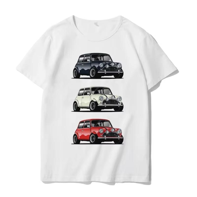 Classic Mini Vintage Car Graphic Tshirt Unisex White Cotton Short Sleeve Retro Auto Lover Loose Oversized Street Casual Daily Top