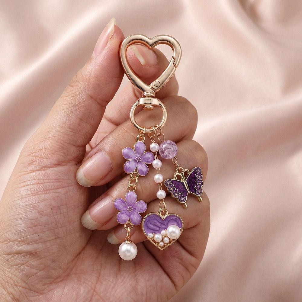 Hanger Enamel Butterfly Keychain DIY Heart Key Ring Cute Flower Pendant Women