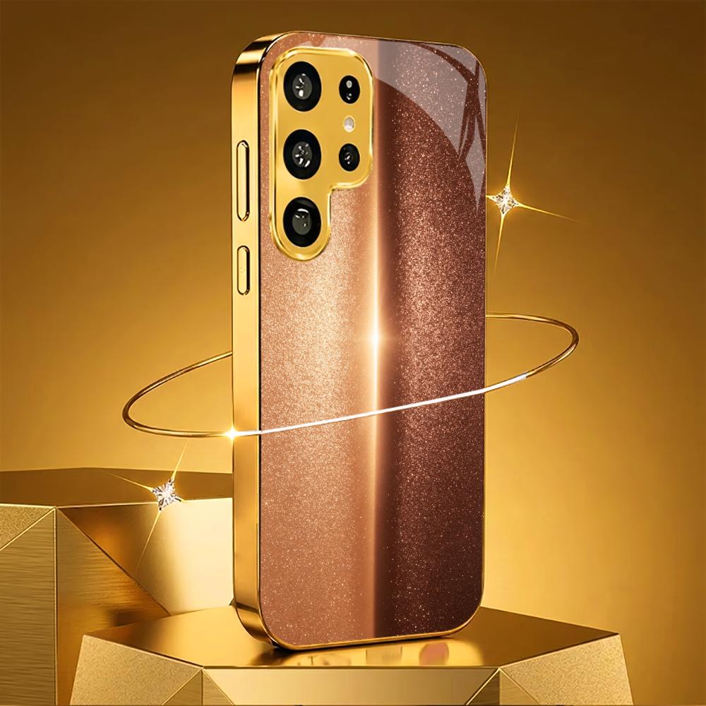 Gloss Gold Bumper Rose Gold phone case glass s25 ultra case s26 ultra case for Samsung Galaxy S26 S25 S24 S23 S22 FE Ultra Plus