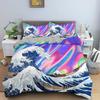 Wave Duvet Cover Set for Kids Teens Adult King Size Abstract Blue Ocean Comforter Cover Waves Sailing Moon Polyester Bedding Set