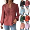 Women's Fashionable Solid Color V Neck Long Sleeved Lace T-shirt Top