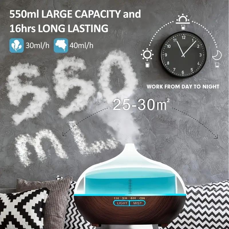 Essential Oil Diffuser 18.6oz, Ultrasonic Aromatherapy Diffuser Mist Humidifiers, Humidifier With 8 Color Lights, 4 Timer Settin