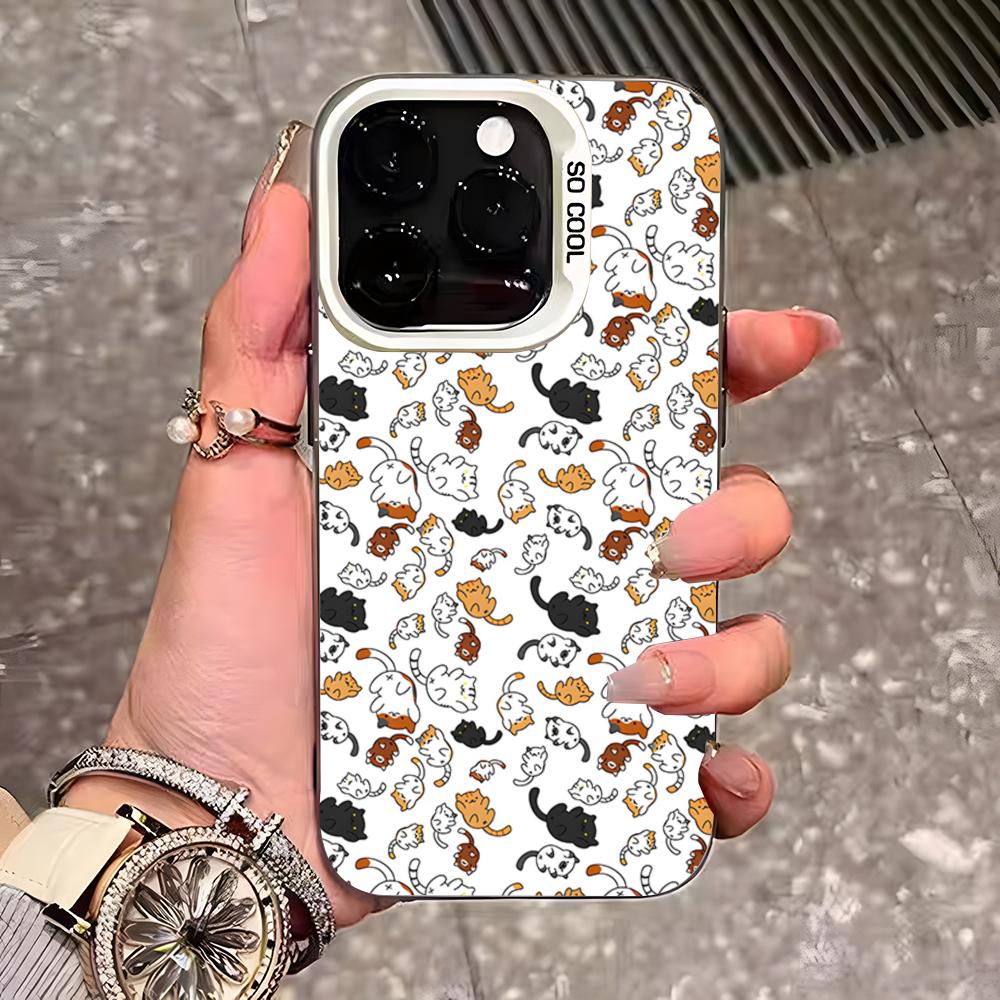 Милый мультяшный чехол для телефона с кошками и собаками для iPhone 17 Pro Max 16 15 14 13 11 12 Mini Xs Xr 8 Plus Se Цвет Серебристый Чехол