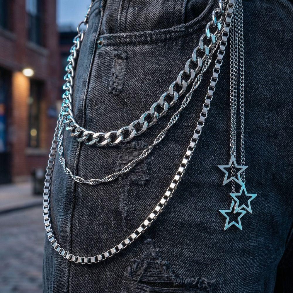 Three Layers Star Pendant Pants Chain Tassel Punk Waist Chain Fashion Hip Hop Chain Rock