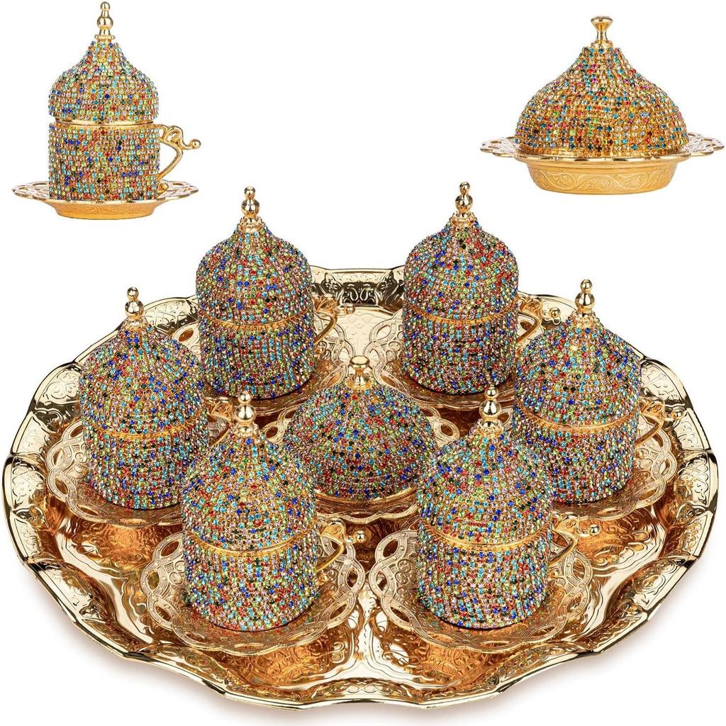 Турецкий кофейный сервиз с хрустальным узором, кофейный сервиз Zamak с камнями, кофейные чашки, сахарница, на 6 персон