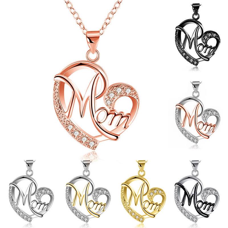 Women'S Necklace (Including Chain) Mom Color Separation Heart-Shaped Diamond, Mother'S Day Gift