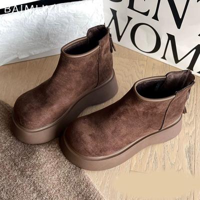 Замшевые женские ботильоны на платформе, модная повседневная обувь на плоской подошве, женская мода 2025 года, зимние дизайнерские новые брендовые удобные туфли Chelsea Botas Mujer
