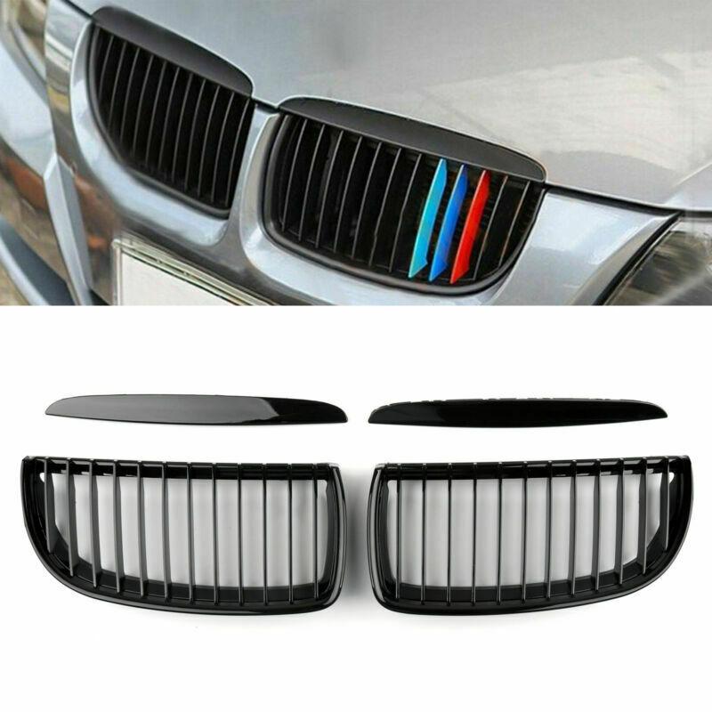 Front Kidney Grill Grilles L&R Gloss Black For BMW E90 3 Series Sedan 2005 2006 2007 2008