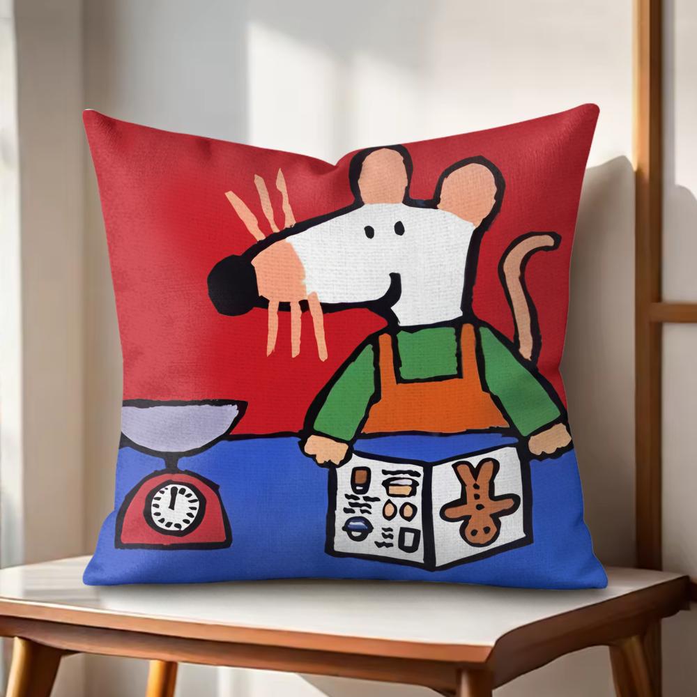 Cute Bobo the Mouse Cushion Cover Natural Linen Organic Fabric DoubleSided Printing Couch Pillow Covers Home Decor