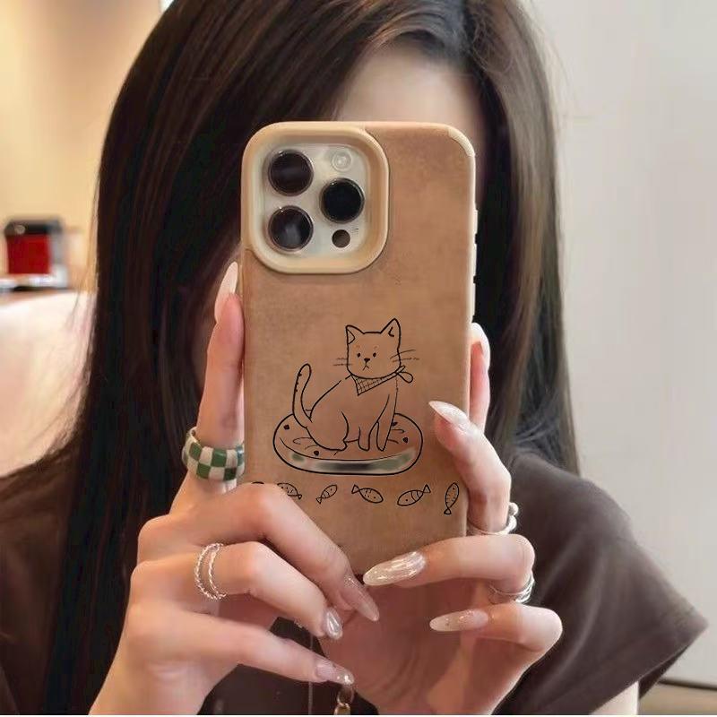Милый Чехол Для Телефона С Рисунком Кота-Рыбака Для iPhone 17 Pro Max 16 15 14 13 12 11 Обложка Из Искусственной Кожи Для iPhone XS X XR Fundas