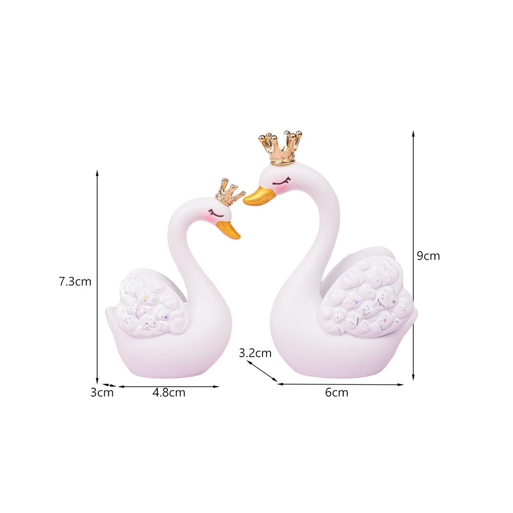 2Pcs Mini Couple Swan Figurines Collectible Tabletop Ornament Animal Sculpture for Shelf Living Room Centerpiece Office Desk