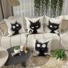 Funny Black Cat Throw Pillow Covers 18x18 Set of 4, Cartoon Gothic Pet Pillow Cases Kit with Zipper, Fun Kids Goth Cat Pillows for Cat Lovers Velvet