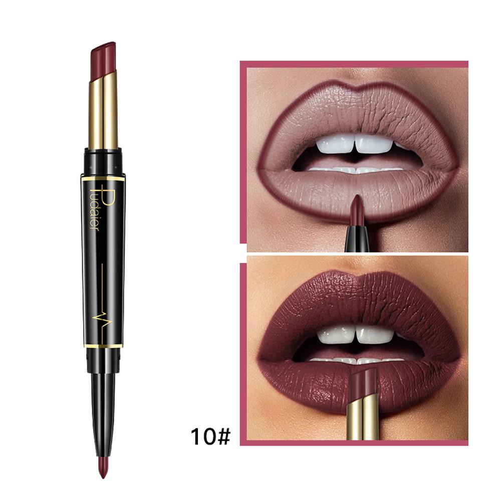 Double-Ended Matte Lipstick Waterproof Long-Lasting Lipsticks In Nude and Dark Red with Lip Liner Pencil