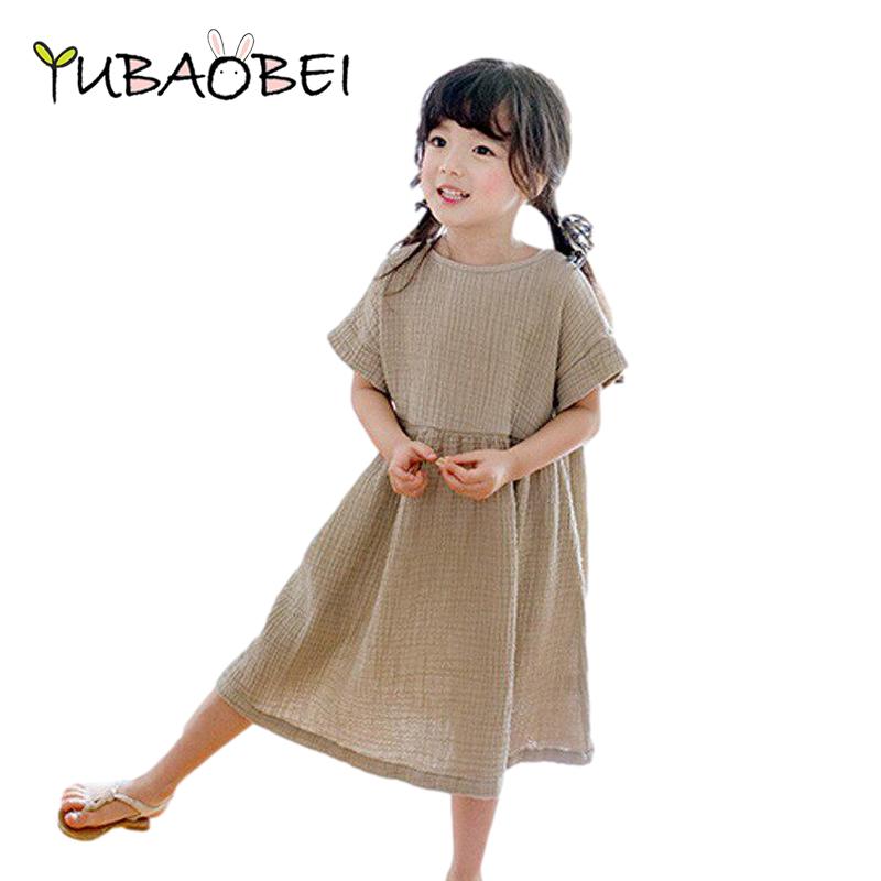 YUBAOBEI Летнее платье для больших девочек, свободные хлопковые и льняные платья с оборками для подростков, повседневные детские наряды, детская одежда принцессы