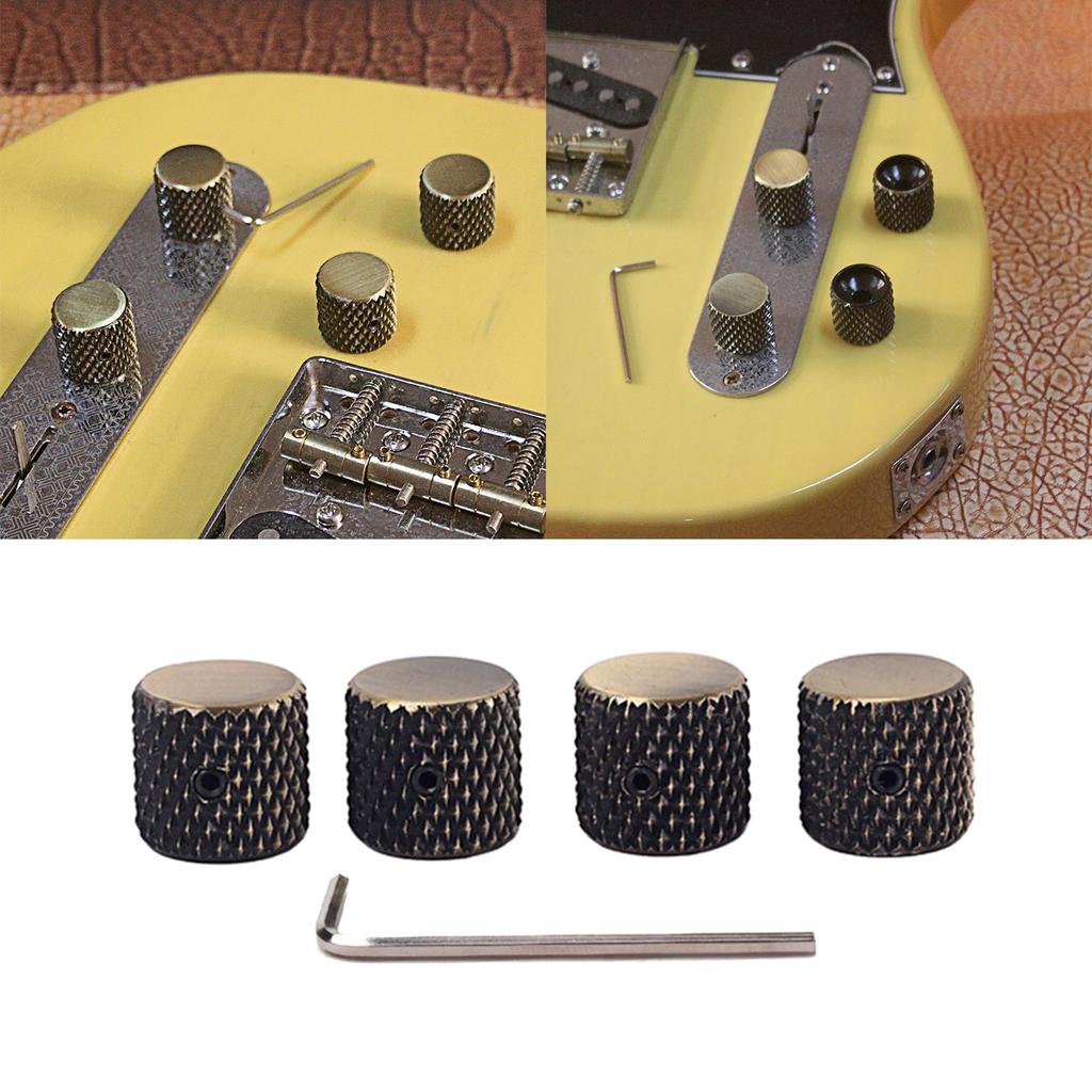 4Pcs Metal Bronze-coloured Replacement Speed Knobs Button Volume Tone Control Knobs for Electric Bass Guitar Accessories