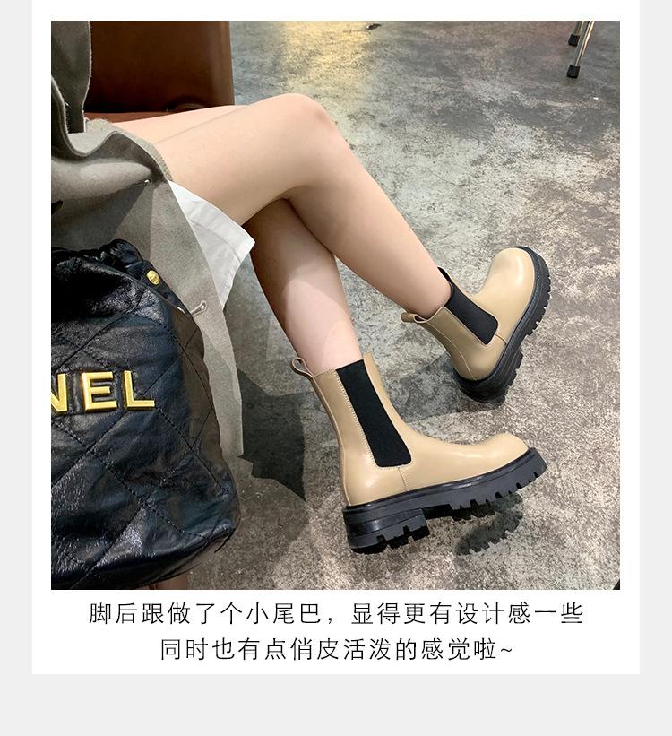 Leather Martin Boots Women's Short Boots Thick-soled Contrast Color Design Lace-up Boots Skinny Medium Boots Versatile Spring and Autumn Single Boots