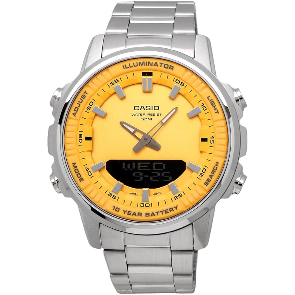 Casio World Time Analog-Digital Quartz Men's Watch AMW-880D-9AV Orange Yellow Metal Band International Model