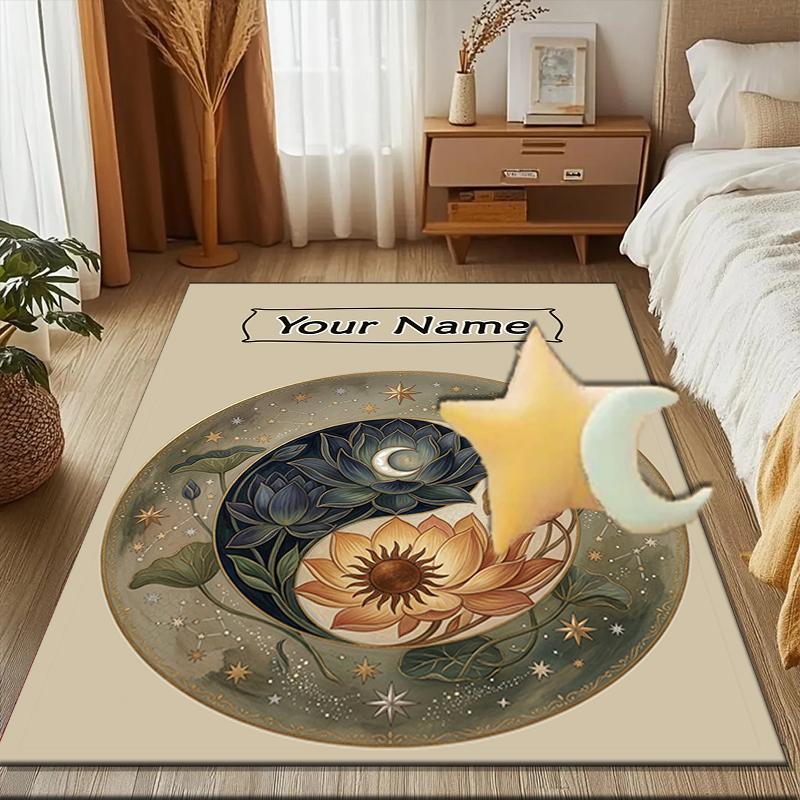 1PC Custom Name Celestial Lotus Garden Theme Floor Mat Ideal for Living Room, Game Rooms, Office, Bedroom,Floor Mat Playful Design