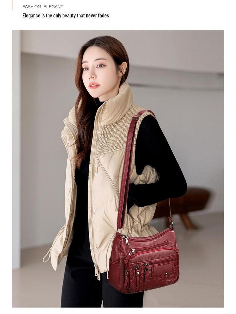 Женская сумка через плечо из мягкой кожи с несколькими отделениями