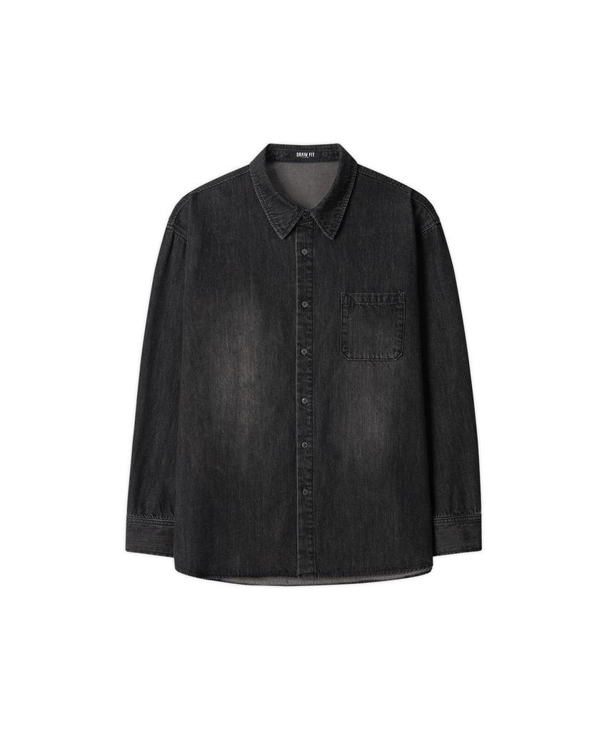 DRAW FIT Vintage Washed Denim Shirt [Black]