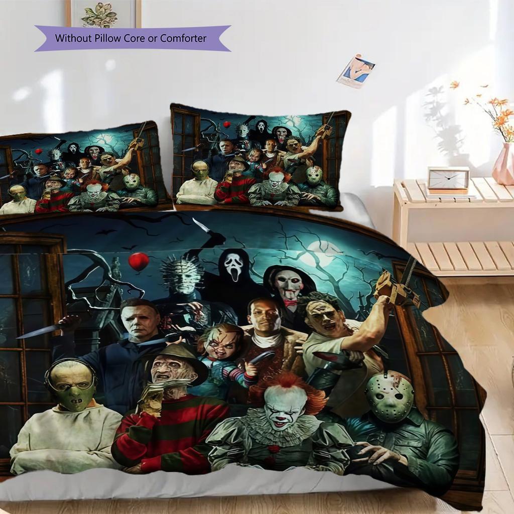 Halloween Horror Characters Set Bedding 1 Duvet Cover 2 Pillowcase Without Core Soft And Comfortable Duvet Cover And Pillowcase Bedding Set