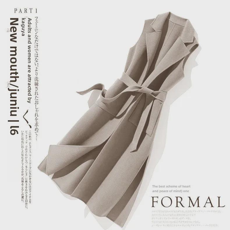 Women's Woolen Vest Coat - Autumn/Winter 2025 Fashion, Suit Collar, Long Waistcoat.