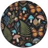 Dreamy Forest Fantasy Circular Rug Colorful Butterfly Mushroom Fern Print Carpet Daily Home Non-Slip Mat for Living Room Bedroom