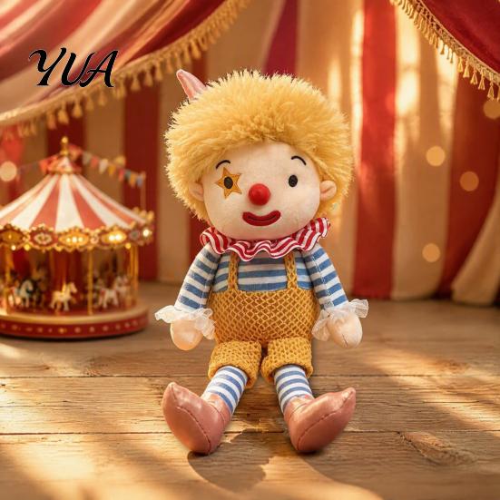 Playmate for Children Vintage Circus Clown Plush Toy, Soft Stuffed Jester Doll with Embroidered Face, Decorative Polyester Retro Figurine Shelf, Cute