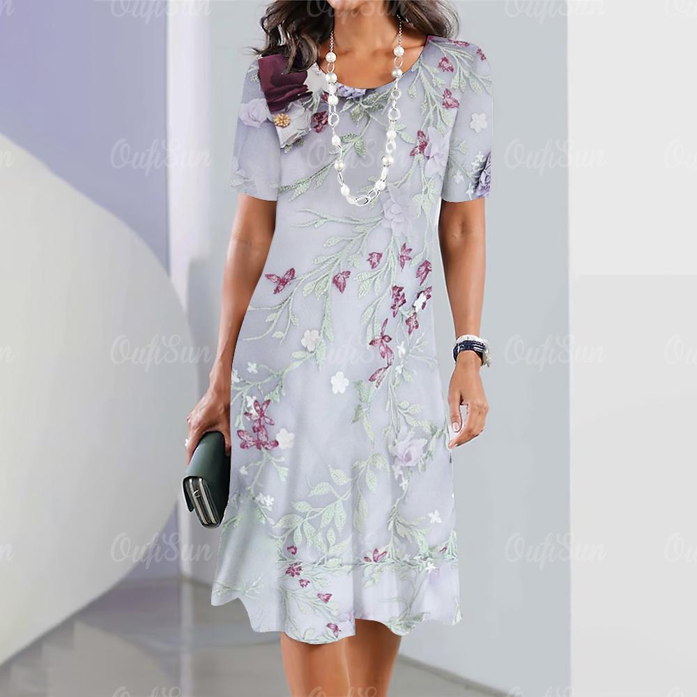 Новые женские платья с цветочным принтом, летнее элегантное платье, женские платья с коротким рукавом, модная одежда больших размеров