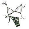 High-cut Bikini Bottom 2Pcs/Set Set for Women, Adjustable Straps Swim Briefs with Side Laces, Hanging Neck Triangle Cup No Steel Ring Bra, Camouflage