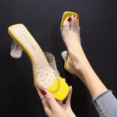 Женские тапочки из ПВХ с желе, роскошные сексуальные босоножки с открытым носком и кристаллами, модные женские туфли на прозрачном каблуке, летние туфли для улицы