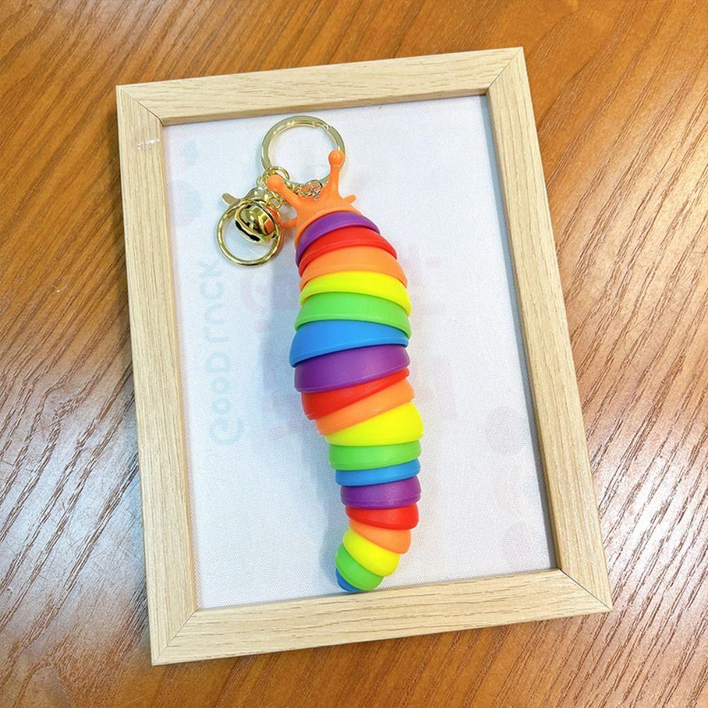 Creative Fidget Slug Keychain Plastic Twist Flexible Fidget Toy Colorful Sensory Slug Decoration