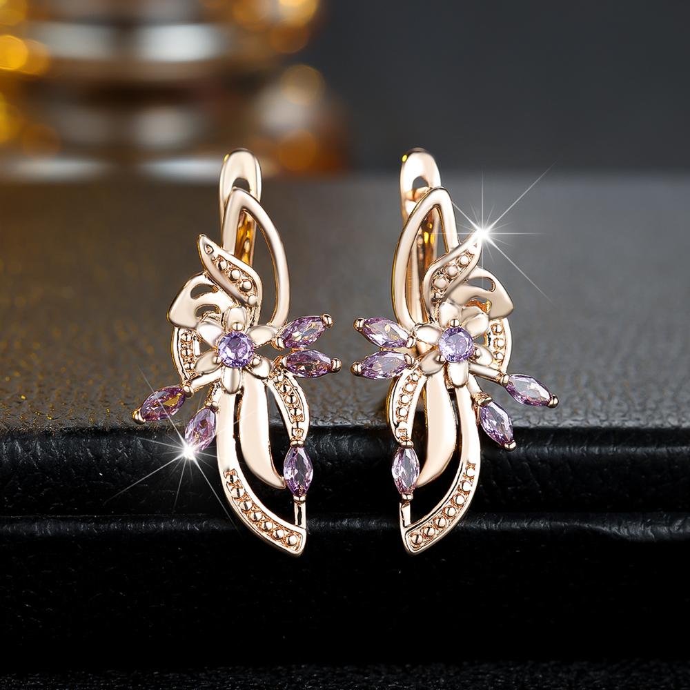 1 Pair Black Zircon Flowers Drop Earrings for Women Gold Color Wedding Ethnic Style Jewelry