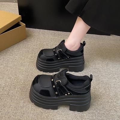 2025 Новая Обувь Шикарная Мода Ботильоны с Заклепками Женские Металлическая Пряжка Круглый Носок Лоферы Панк Уличный Стиль Роскошный Бренд Обувь 10,5 СМ