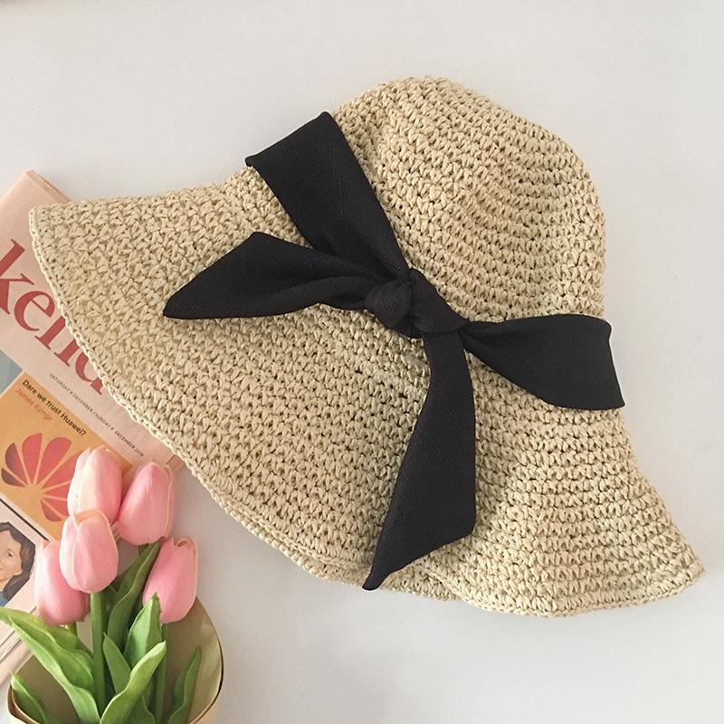 Соломенная шляпа ручной работы с бантом, женская летняя, маленькая, свежая, солнцезащитная шляпа для рыбалки, для путешествий, многофункциональная, солнцезащитная, для отпуска