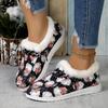 Fashion Winter Warm Plush Flats Shoes for Women New Fashion Printed Casual Shoes Woman Lightweight Comfy Faux Fur Thick Plush Warm Shoes