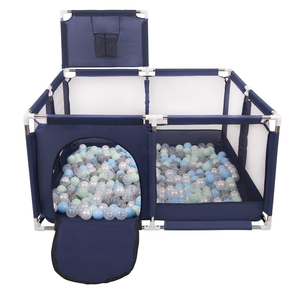 Selonis Square Play Pen Filed with 100 Balls Basketball, Blue:pearl/grey/transparent/babyblue/mint