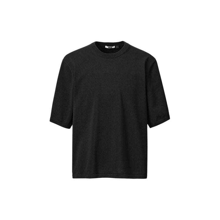 Uniqlo Серия U Весна/Лето 24 Однотонный вязаный топ с круглым вырезом и коротким рукавом Мужские топы Черный 464857-09