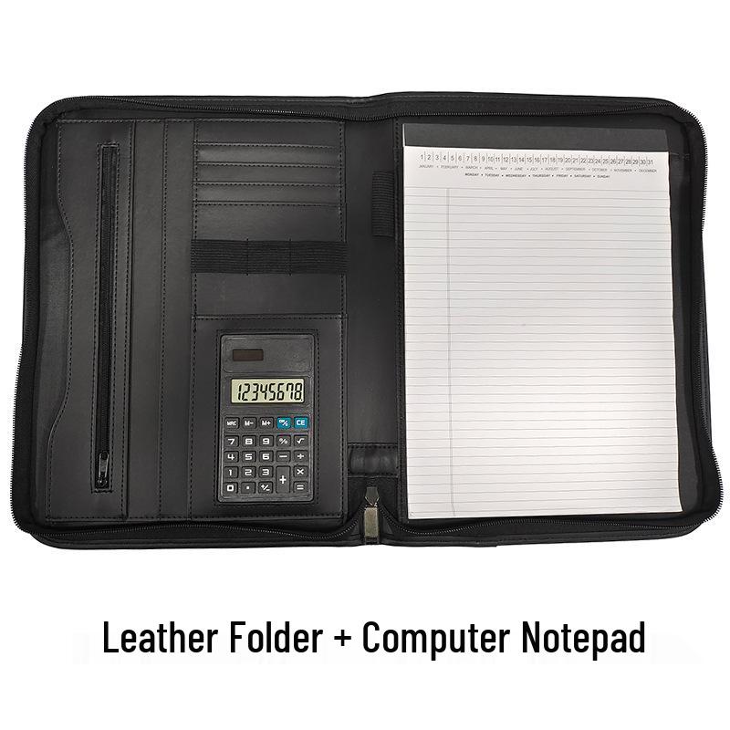 A4 PU Leather Business Folder with Calculator and Zipper