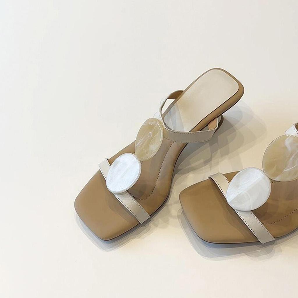 Sheepskin version~ niche French temperament special-shaped wedge heel one-word slippers women's head temperament with skirt beach sandals