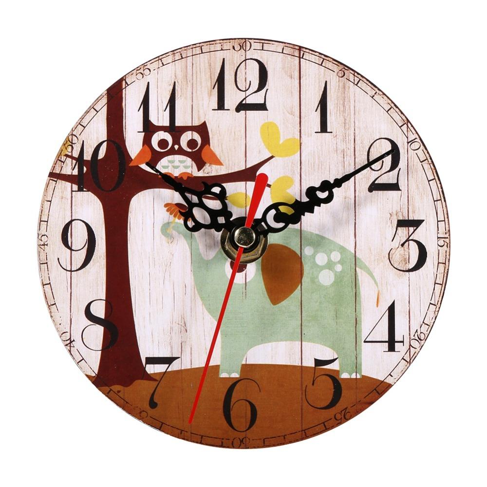 Non-Ticking Wooden Wall Clock 12CM 4.7 Inch Desk Table Clock Antique Wall Clock for Bedroom