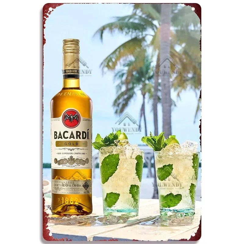 Ретро Bacardi Металлическая детская, Жестяная детская, Плакетка бренда рома, Винтажная тарелка, Настенное украшение, Постер, Бар, Мужская берлога, Шэбби