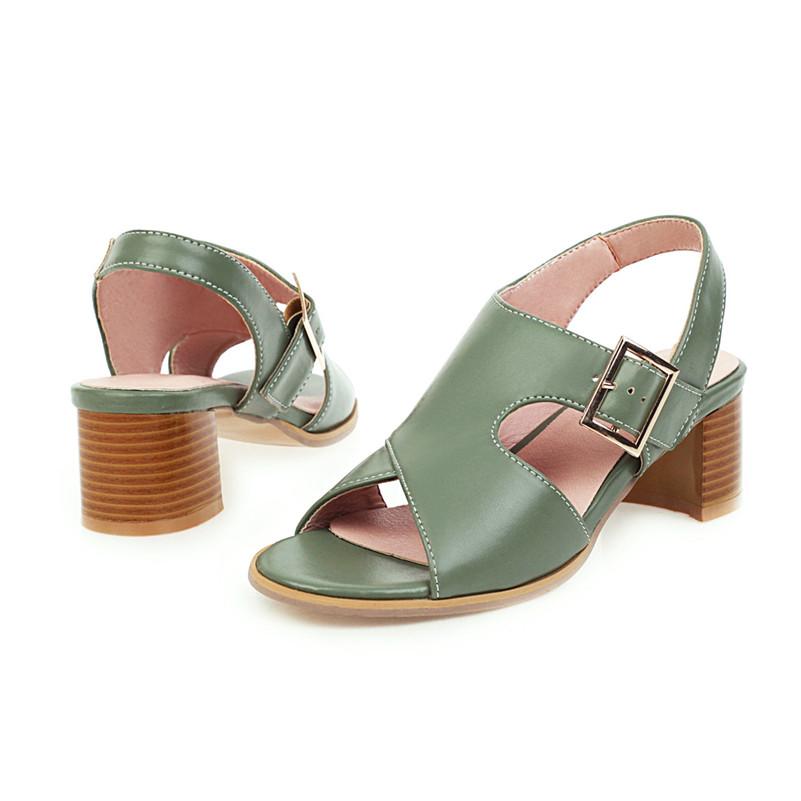 FOREADA Summer Sandals Women Shoes Buckle Thick High Heels Party Shoes Fashion Open Toe Sandals Lady Yellow 2020 Plus Size 34-43