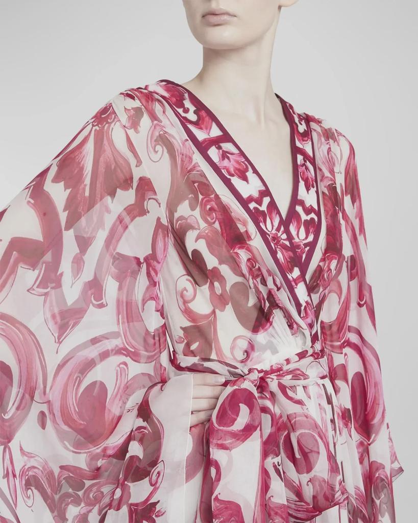 European & American Women's Chiffon Silk V-Neck Floral Print Maxi Dress