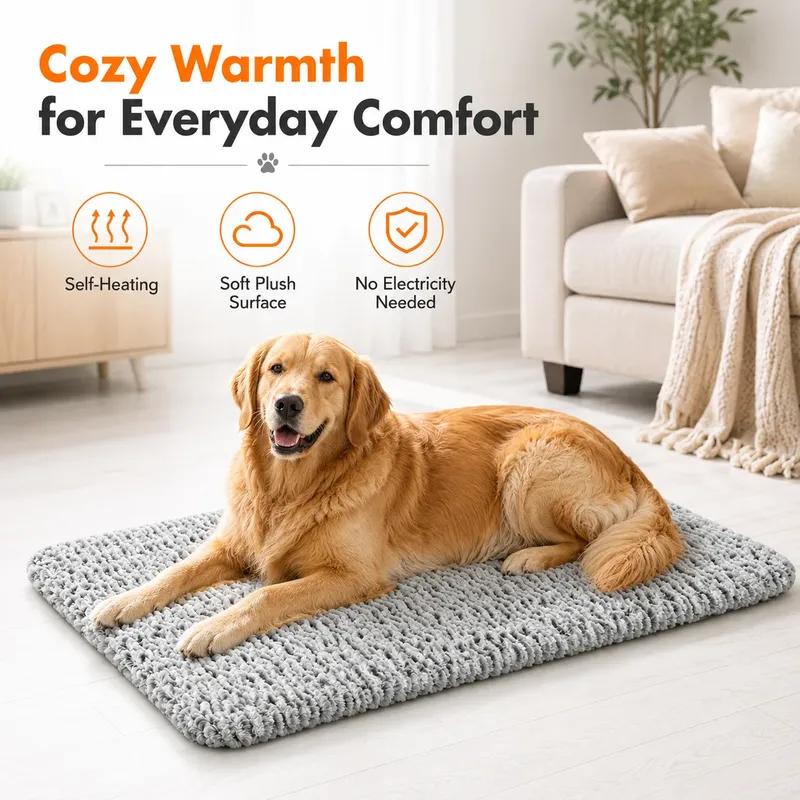 Wave Plush Non-Electric Pet Mat, Physical Heat Storage Thermal Pad, Non-Slip Machine Washable Dog Cat Mat