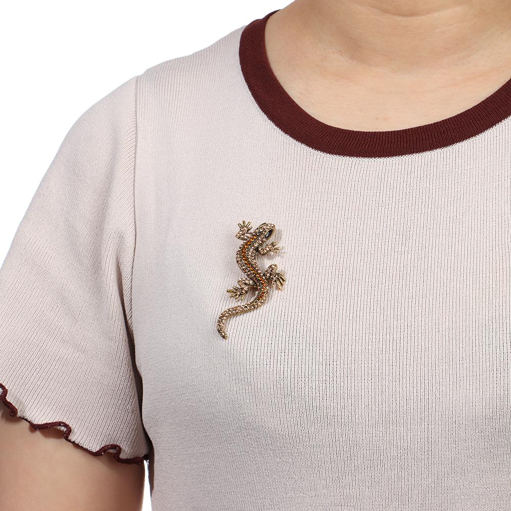 Women Pin Bag Clothes Label Retro Lizard Gecko Brooch Animal Brooch Rhinestone