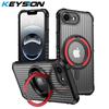 KEYSION Чехол-подставка с вращающимся на 360° кольцом для MagSafe для iPhone 16e 2025 Матовый прозрачный магнитный противоударный чехол для задней панели телефона